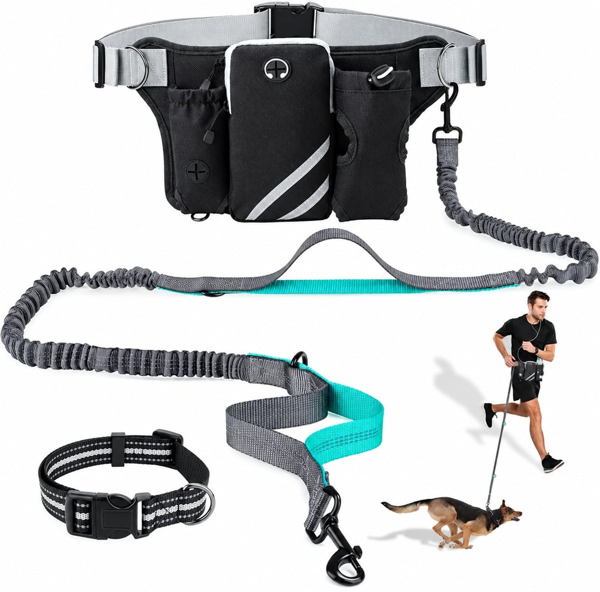 Hands Free Dog Bungee Leash with Waist Belt
