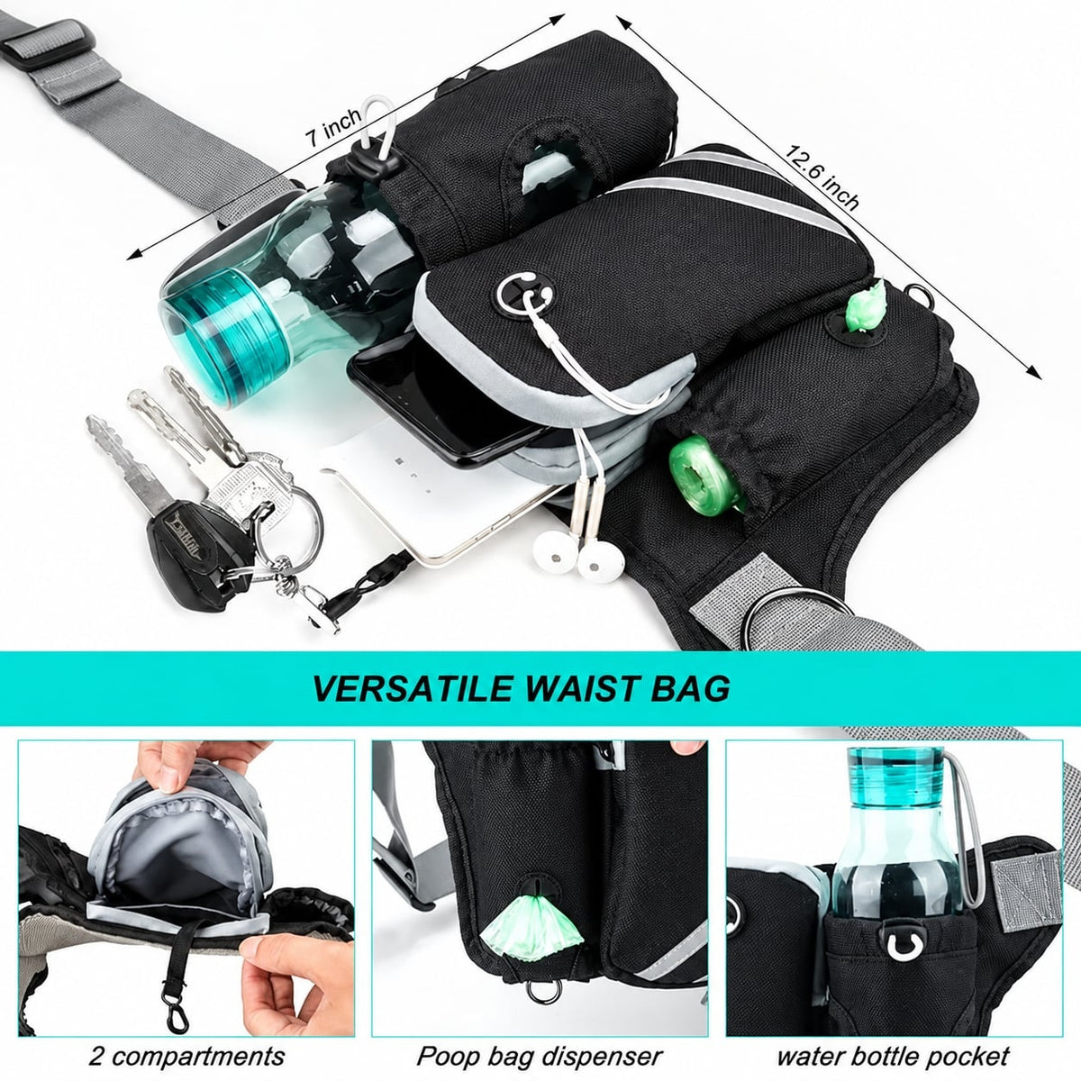 Hands Free Dog Bungee Leash with Waist Belt